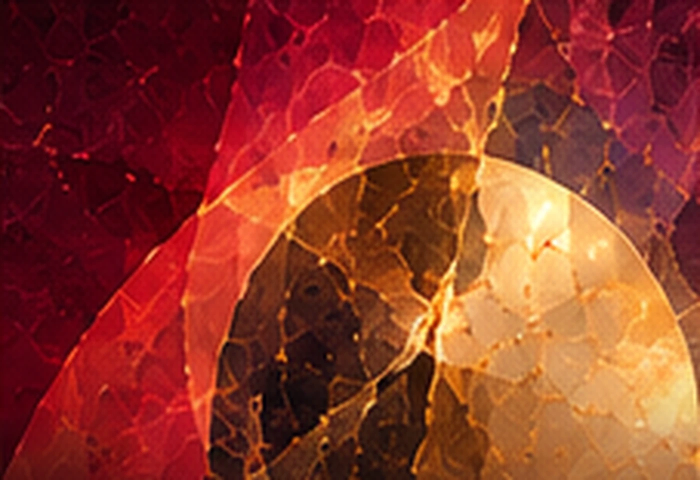 Composición abstracta cobriza con formas superpuestas y un círculo dorado